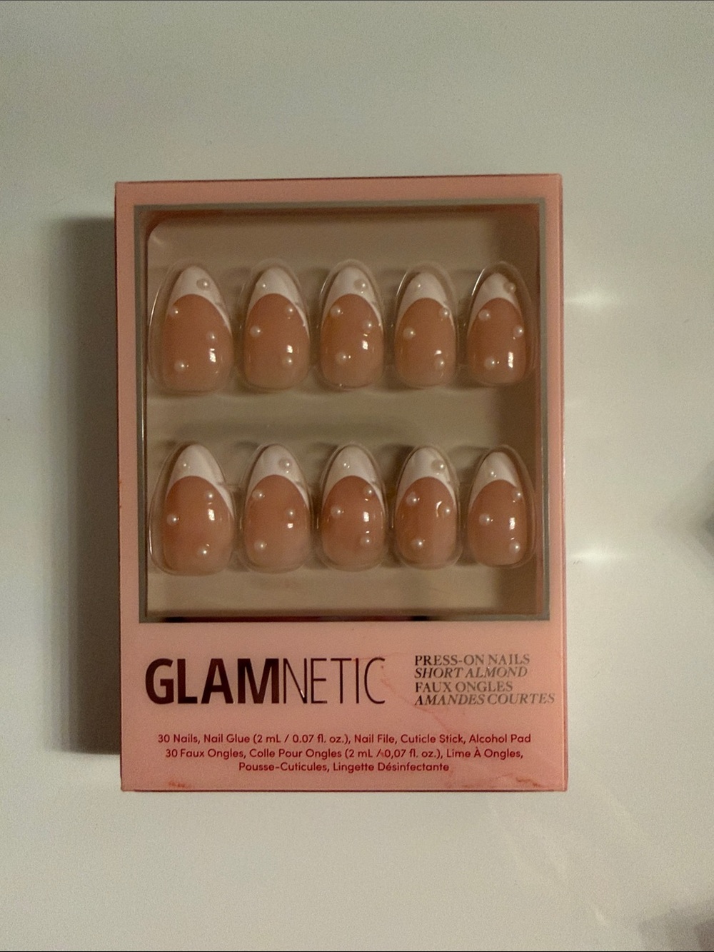 Glamnetic Nude French Press-On Almond Nails, french pearl